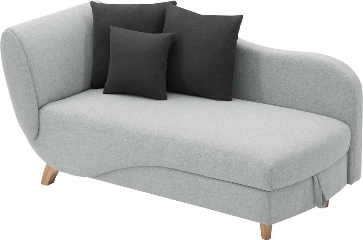 Vente-unique Slaapbank van lichtgrijze stof met opbergruimte - Hoek rechts - PENELOPE B 160 cm x H 81 cm x D 80 cm
