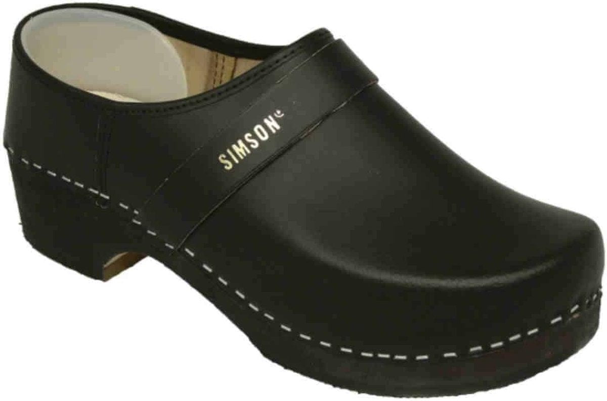 Leather Swedish clog | Simson brand | wooden sole | closed heel | non-slip rubber sole