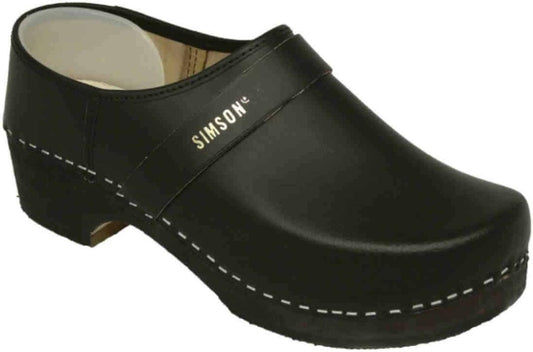 Leren Zweedse klomp | merk Simson | houten zool | dichte hiel | antislip rubberzool