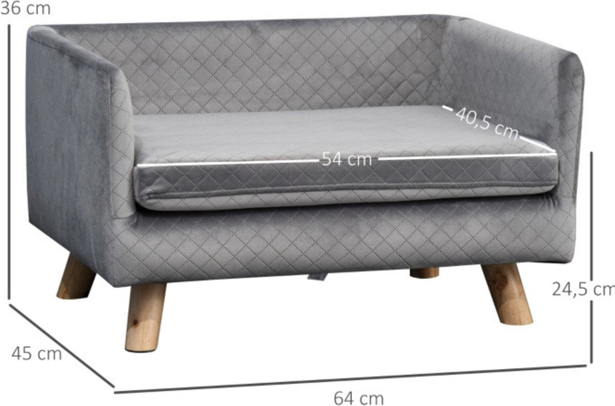Hondenbed - Hondensofa - Hondenkussen - Hondenmand - Grijs - 64 x 45 x 36 cm