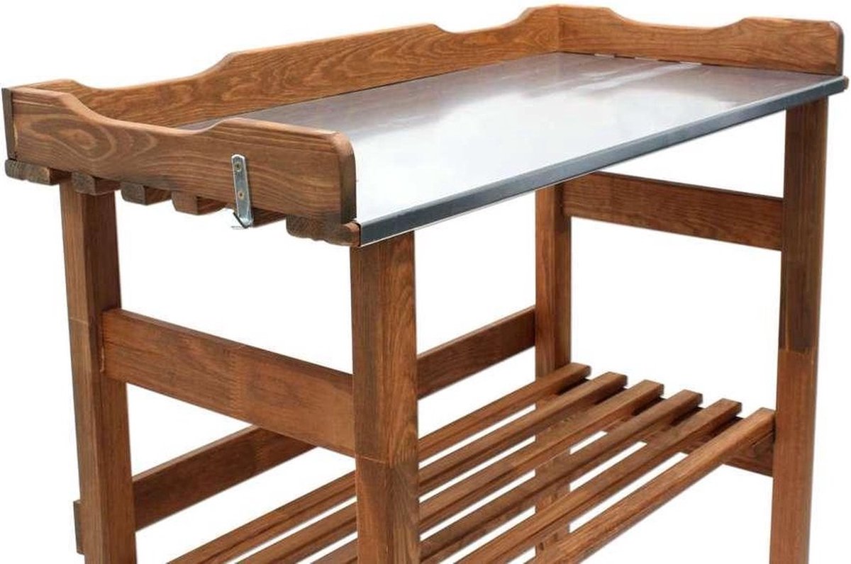 Potting Table with Zinc Worktop - 78x38x86 cm - Solid Pine Brown