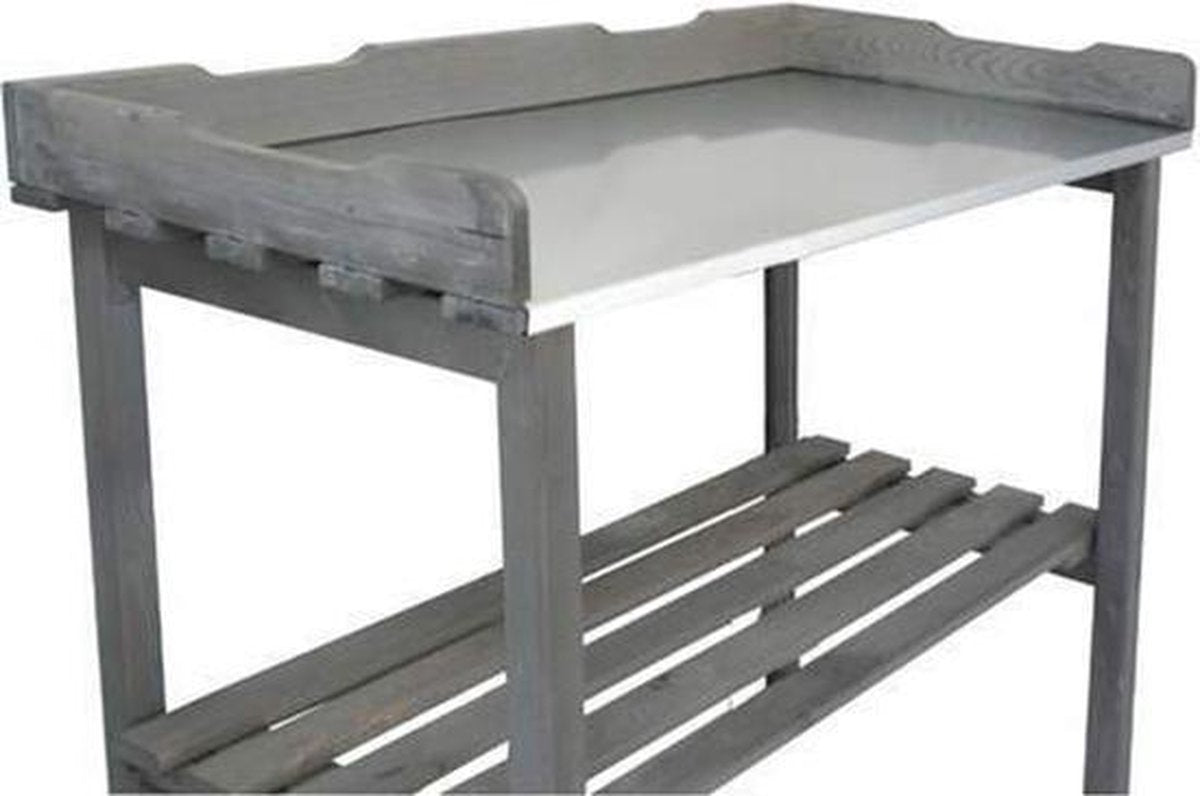 Wooden garden workbench - Potting table with galvanised worktop - with storage rack - Anthracite