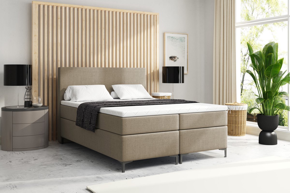Meuba Home - Atlanta Boxspring - Beige - 180x200 - Stof - Met topmatras 8cm
