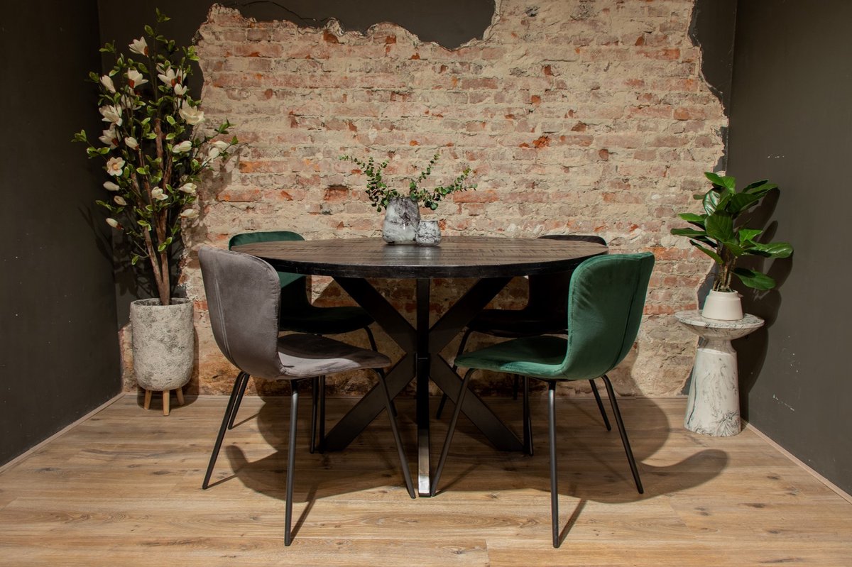 Zita Home ronde eettafel 120cm - zwart - met een dik blad matrixpoot - 4cm dik blad