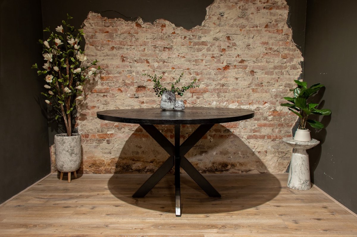 Zita Home ronde eettafel 120cm - zwart - met een dik blad matrixpoot - 4cm dik blad