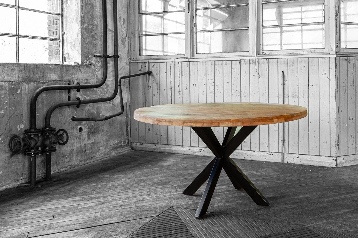 Ronde eettafel - 130 cm - mango - zwart - metalen 4-pootsonderstel