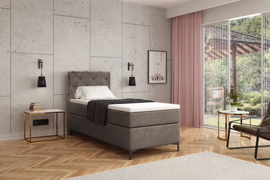 Meuba Home - Oslo Boxspring - Grijs - 90x200 - Microfiber - Inclusief topmatras 8cm