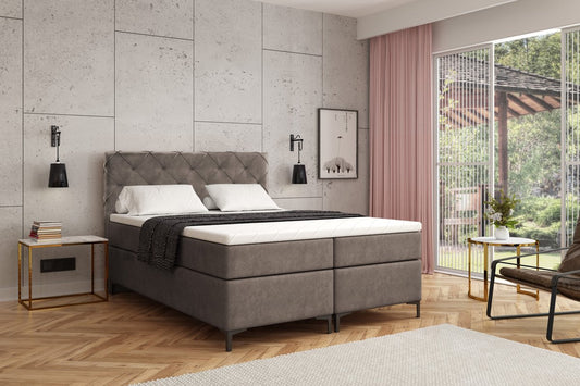 Meuba Home - Oslo Boxspring - Grijs - 140x200 - Microfiber - Inclusief topper