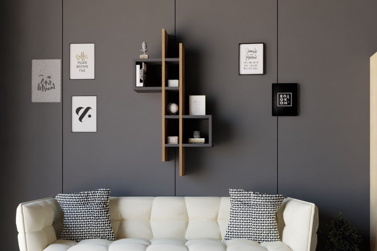 Asir Moderne Eikenkleurig / Antraciet Wandplank | Extra Opbergruimte | Multifunctioneel Ontwerp