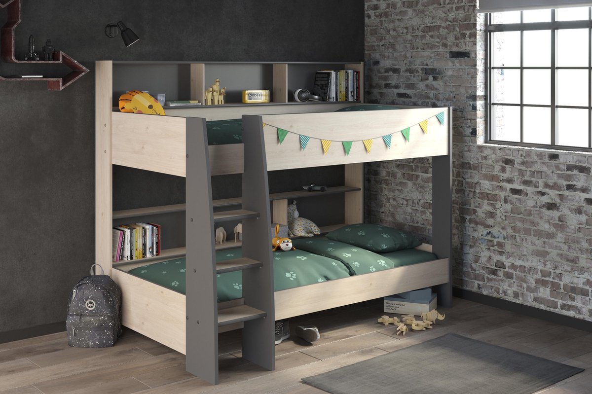 Parisot Stapelbed Leo - Eiken/Grijs – 90x200