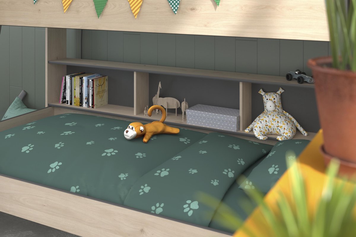 Parisot Stapelbed Leo - Eiken/Grijs – 90x200