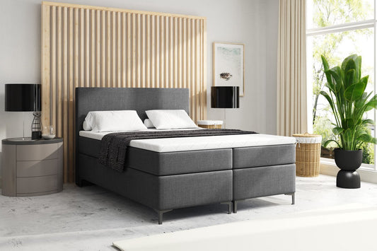 Meuba Home - Atlanta Boxspring - Donkergrijs - 160x200 - Stof - Met topper cm