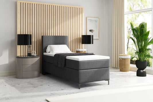 Meuba Home - Atlanta Boxspring - Donkergrijs - 90x200 - Stof - Inclusief topper 8cm