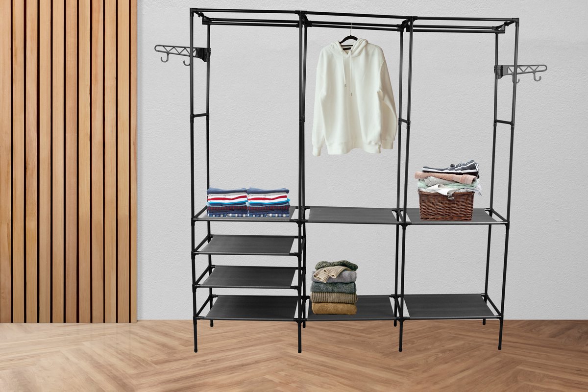 LG Life's Green Opvouwbare Kledingkast – 160x36x170CM – Kledingrek met 8 Legplanken en Ophangstang – Met 4 ophanghaken – Stoffen Kledingkast – Wit
