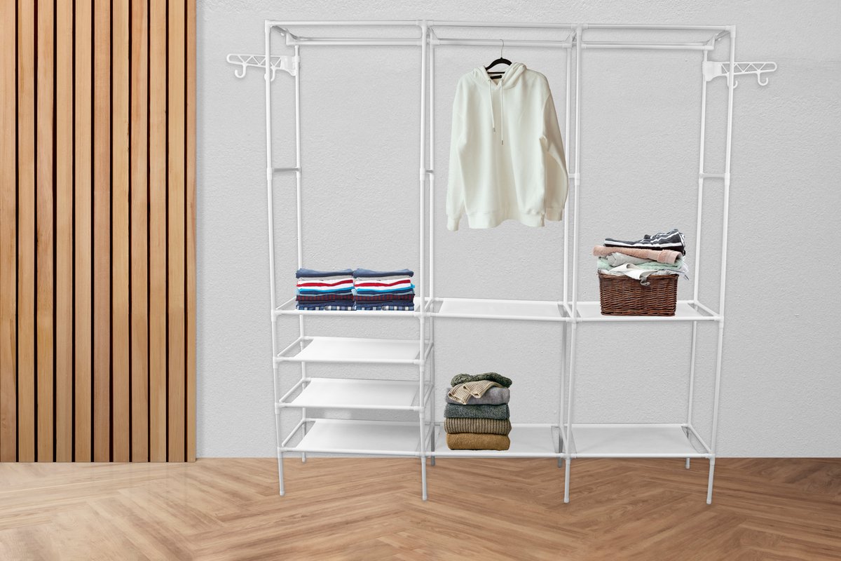 LG Life's Green Opvouwbare Kledingkast – 160x36x170CM – Kledingrek met 8 Legplanken en Ophangstang – Met 4 ophanghaken – Stoffen Kledingkast – Zwart
