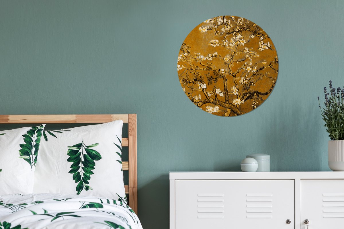 WallCircle® Wandcirkel 60x60 cm - Muurcirkel Amandelbloesem - Plant - Kunst - Van Gogh - Muurdecoratie woonkamer - Wanddecoratie slaapkamer - Kamer decoratie accessoires - Ronde schilderijen - Woonaccessoires cirkel binnen
