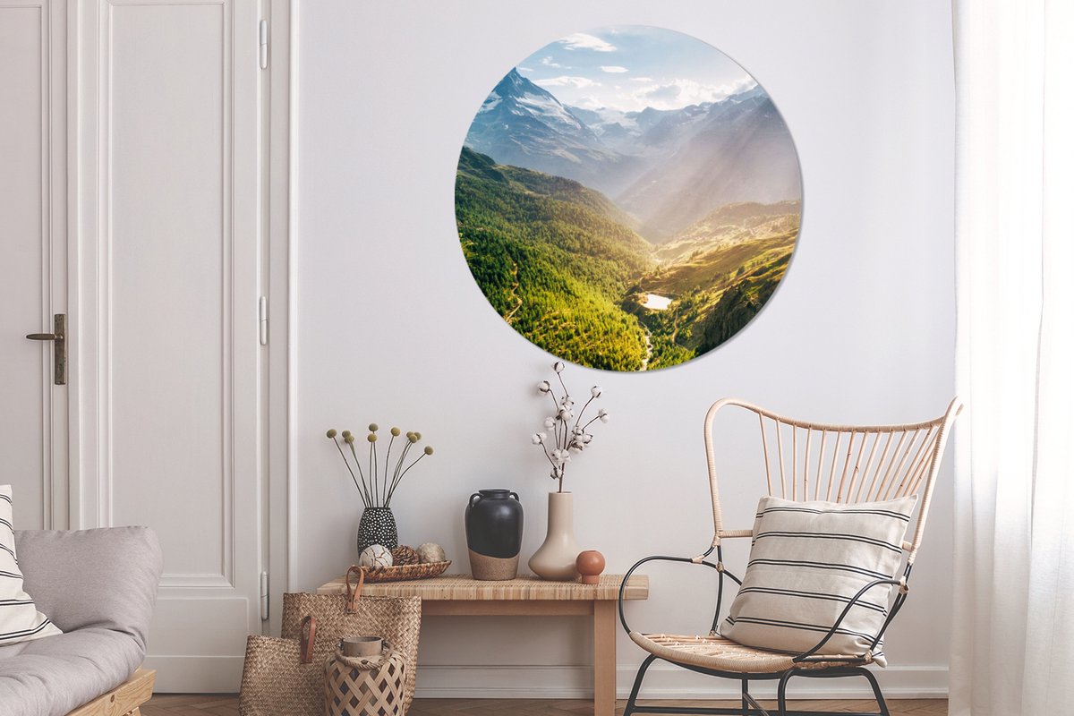 WallCircle - Wandcirkel ⌀ 140 - Bergen - Planten - Landschap - Ronde schilderijen woonkamer - Wandbord rond - Muurdecoratie cirkel - Kamer decoratie binnen - Wanddecoratie muurcirkel - Woonaccessoires