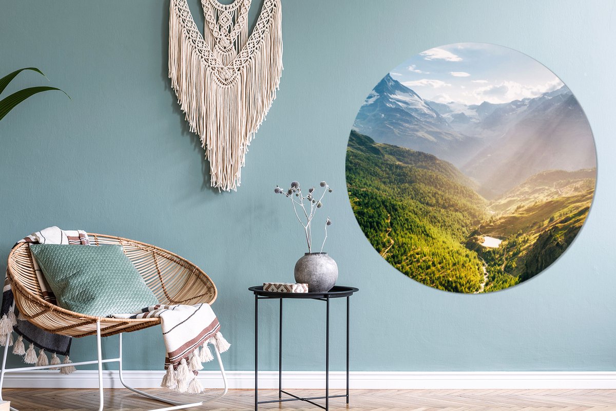 WallCircle - Wandcirkel ⌀ 140 - Bergen - Planten - Landschap - Ronde schilderijen woonkamer - Wandbord rond - Muurdecoratie cirkel - Kamer decoratie binnen - Wanddecoratie muurcirkel - Woonaccessoires