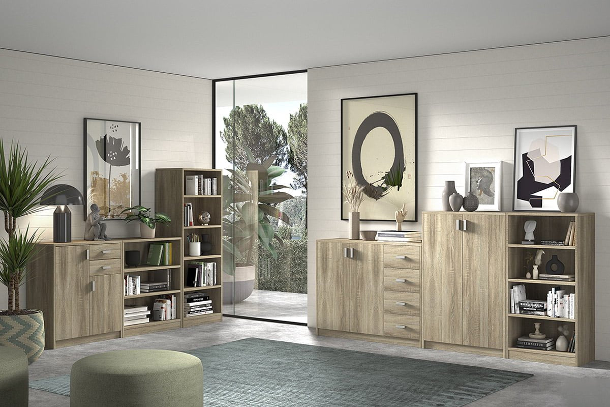 Low-density cabinet Edwin Sonoma - Width 106 cm - Height 84 cm - Depth 36 cm - With drawers - With shelves - With hinged doors