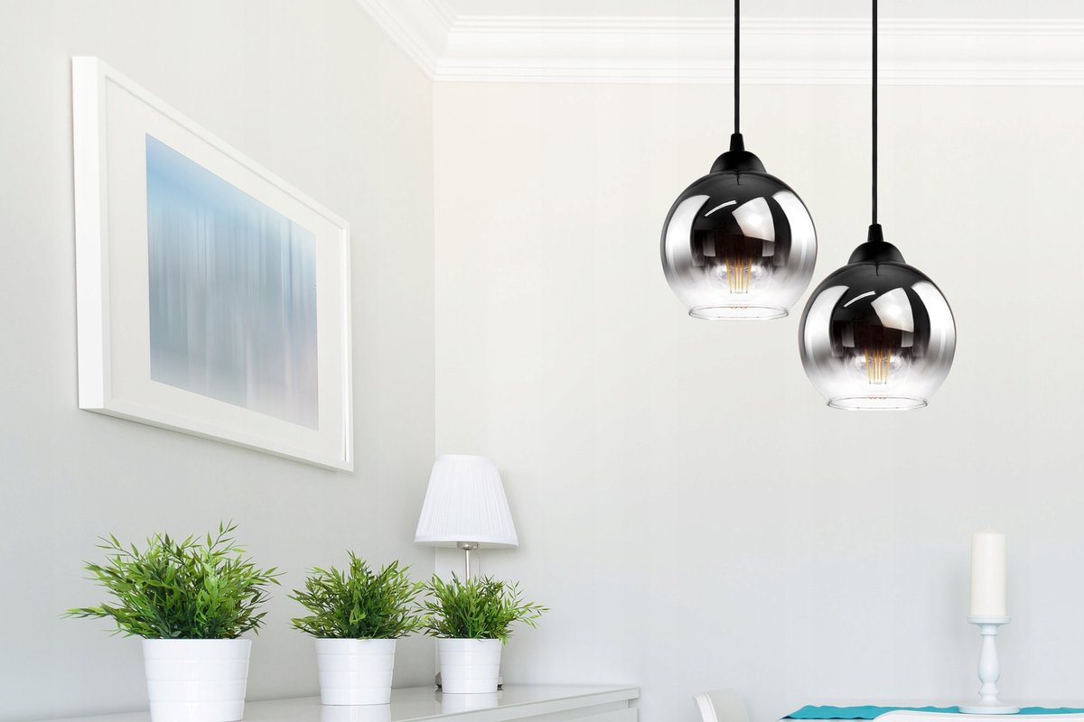 Industrial Hanging Lamp for Living Room, Dining Room - Smoking Glass - 2-Lights - Smoke Glass - 2 spheres - Smoked Glass