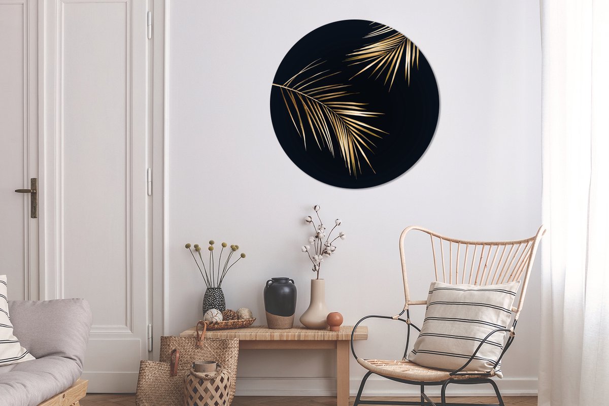 Wall circle leaves - Gold - Plants - Luxury - Round paintings - Wall circle - Round wall decoration - Round wall decoration - Living room decoration - 90x90 cm - Room decoration