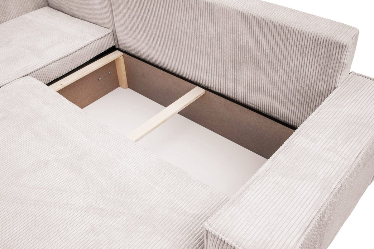 Hoekbank Carlos Beige - Hoeksalon Met Bed en Opbergruimte Corduroy Ribstof - Karl hoekzetel Universele lounge links of rechts