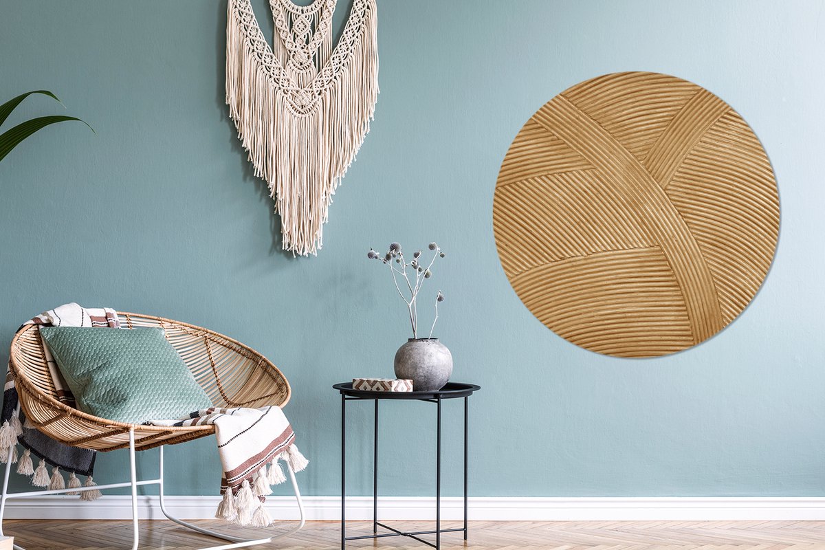 WallCircle® Wandcirkel 90 x 90 cm - Muurcirkel Structuur - Natuur - Rotan Kunst - Natuurlijk Modern - Muurdecoratie woonkamer - Wanddecoratie slaapkamer - Kamer decoratie accessoires - Ronde schilderijen - Woonaccessoires cirkel binnen