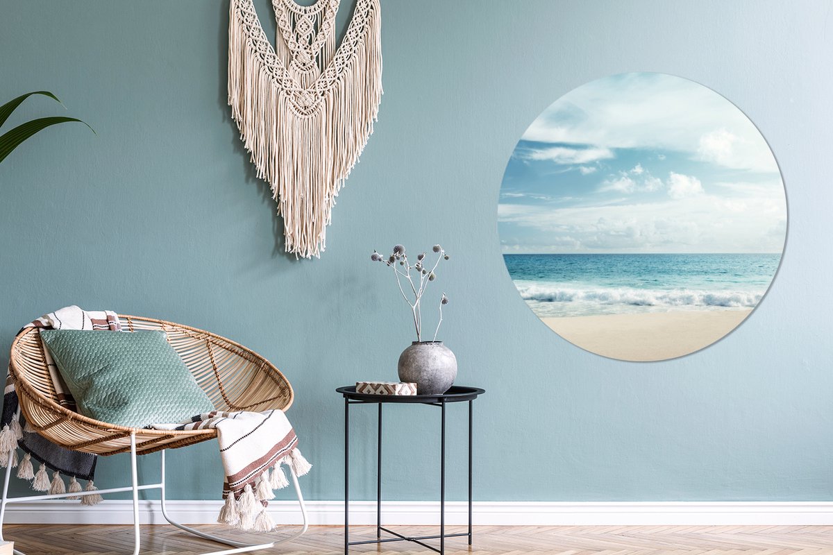 WallCircle - Wandcirkel 90x90 - Strand - Zee - Zomer - Ronde schilderijen woonkamer - Wandbord rond - Muurdecoratie cirkel - Kamer decoratie binnen - Wanddecoratie muurcirkel - Woonaccessoires