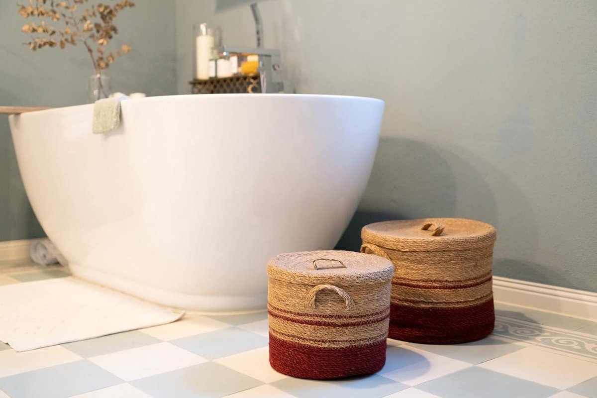 Sweet Living rotan mand met deksel Zeegras-mand gevlochten wasmand decoratieve manden boho-stijl opslag M Rotan mand met deksel Sweet Living