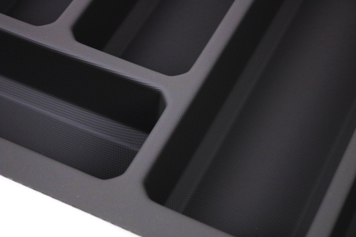 Plastic cutlery tray with non-slip, anthracite - Width 48.5-53 cm - Depth 46-53 cm - Cutlery drawer can be custom-made