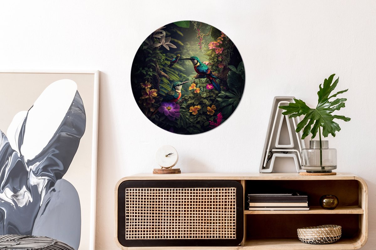 Wall circle jungle - Flowers - Plants - Tropical - Round paintings - Wall circle - Round wall decoration - 60x60 cm - Wall decoration circle - Bedroom - Room decoration