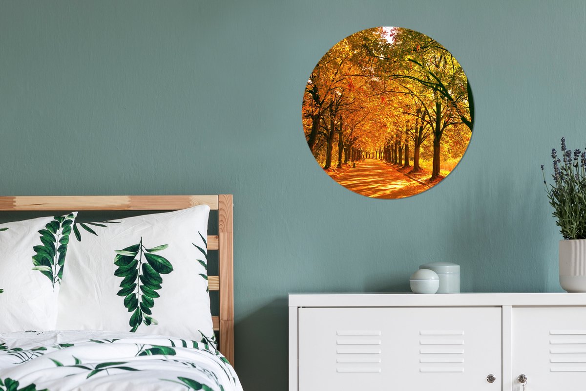 WallCircle® Muurcirkel 60x60 cm - Bos - Herfst - Seizoenen - Landelijk - Gezellig - Muurdecoratie woonkamer - Wanddecoratie slaapkamer - Kamer decoratie accessoires - Ronde schilderijen - Woonaccessoires cirkel binnen