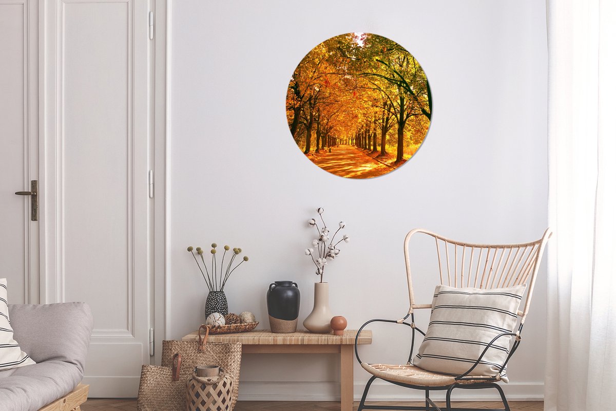 WallCircle® Muurcirkel 60x60 cm - Bos - Herfst - Seizoenen - Landelijk - Gezellig - Muurdecoratie woonkamer - Wanddecoratie slaapkamer - Kamer decoratie accessoires - Ronde schilderijen - Woonaccessoires cirkel binnen