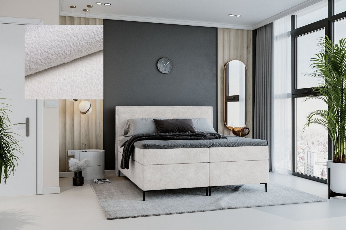 Meuba Home - Berlin Boxspring - Wit - 140x200 - Teddy stof - Inclusief topper 8cm