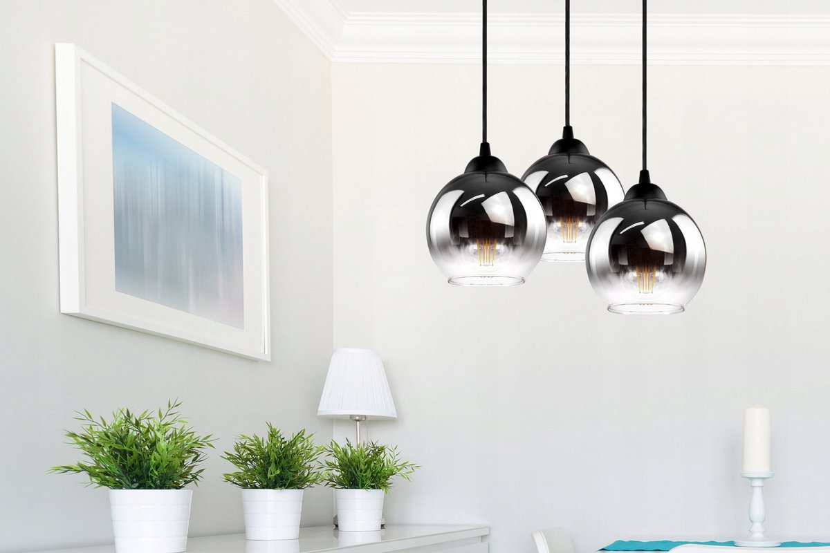 Hanging Lamp Industrial for Living Room, Dining Room - Smoked Glass - 3-light - Smoked Glass - 3 spheres - Smoked Glass