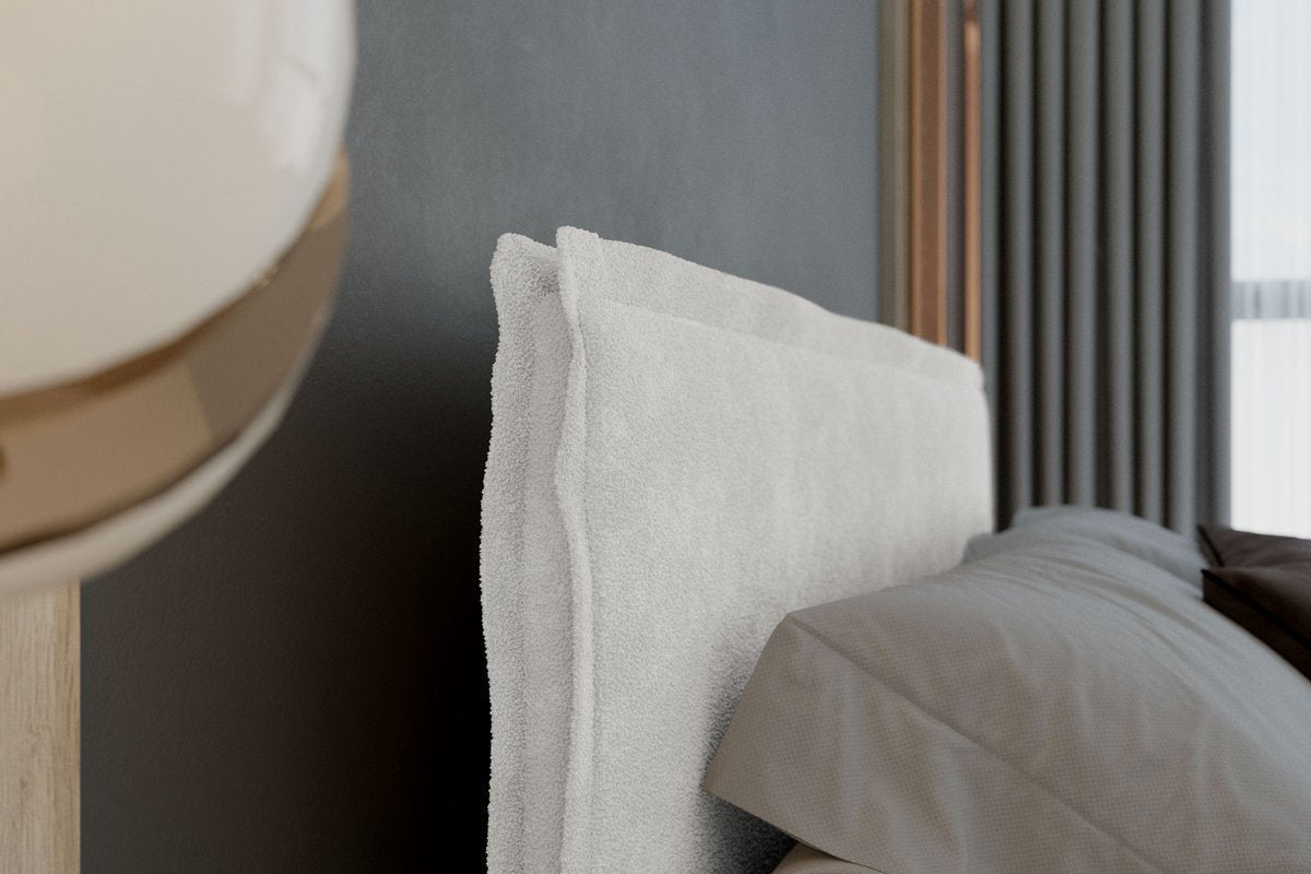 Meuba Home - Berlin Boxspring - Wit - 140x200 - Teddy stof - Inclusief topper 8cm