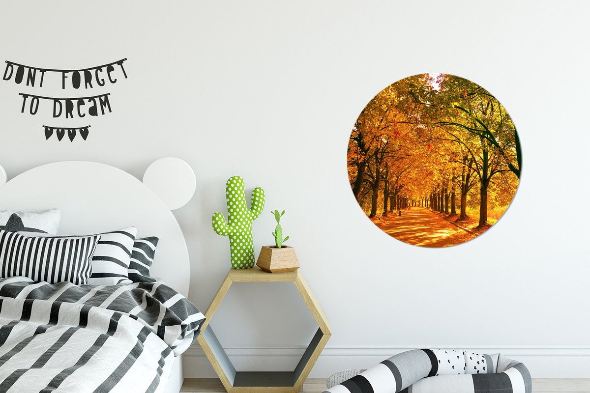 WallCircle® Muurcirkel 60x60 cm - Bos - Herfst - Seizoenen - Landelijk - Gezellig - Muurdecoratie woonkamer - Wanddecoratie slaapkamer - Kamer decoratie accessoires - Ronde schilderijen - Woonaccessoires cirkel binnen