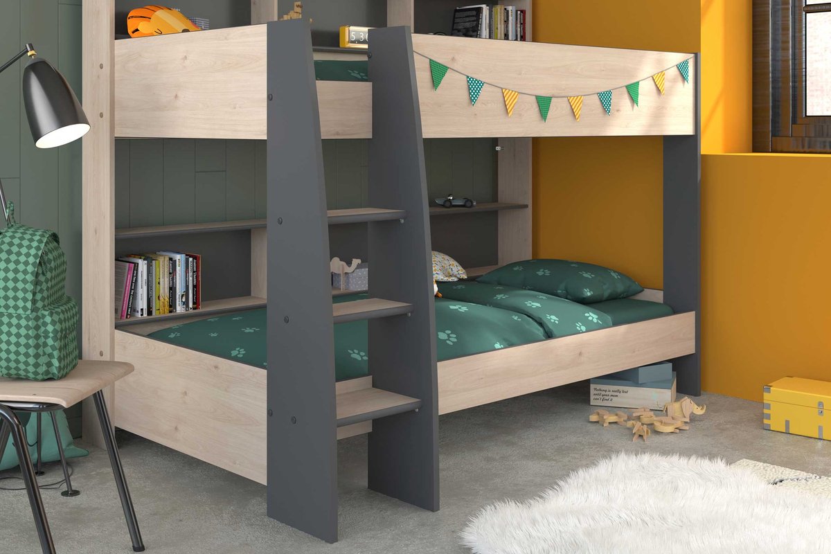 Parisot Stapelbed Leo - Eiken/Grijs – 90x200