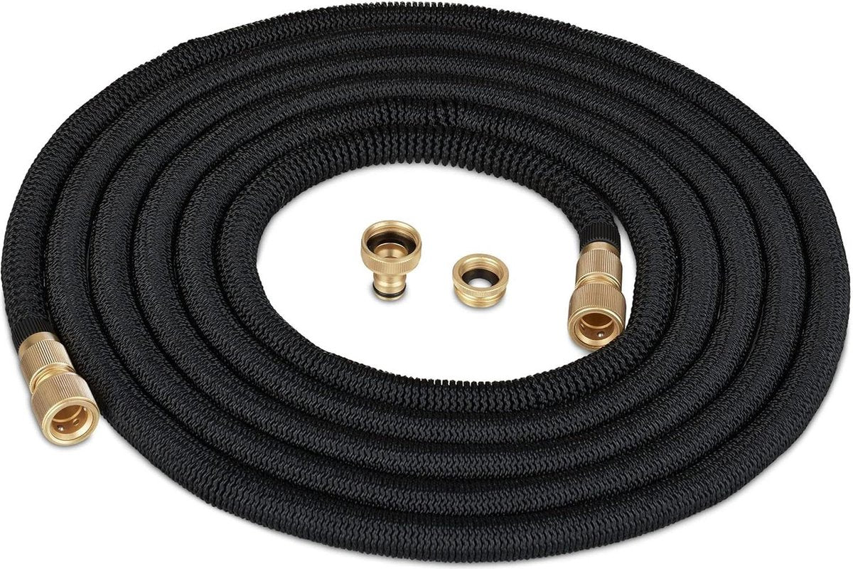 Flexible garden hose 15 meters - stretchable - black shrink water hose - 1/2'' and 3/4'' connection