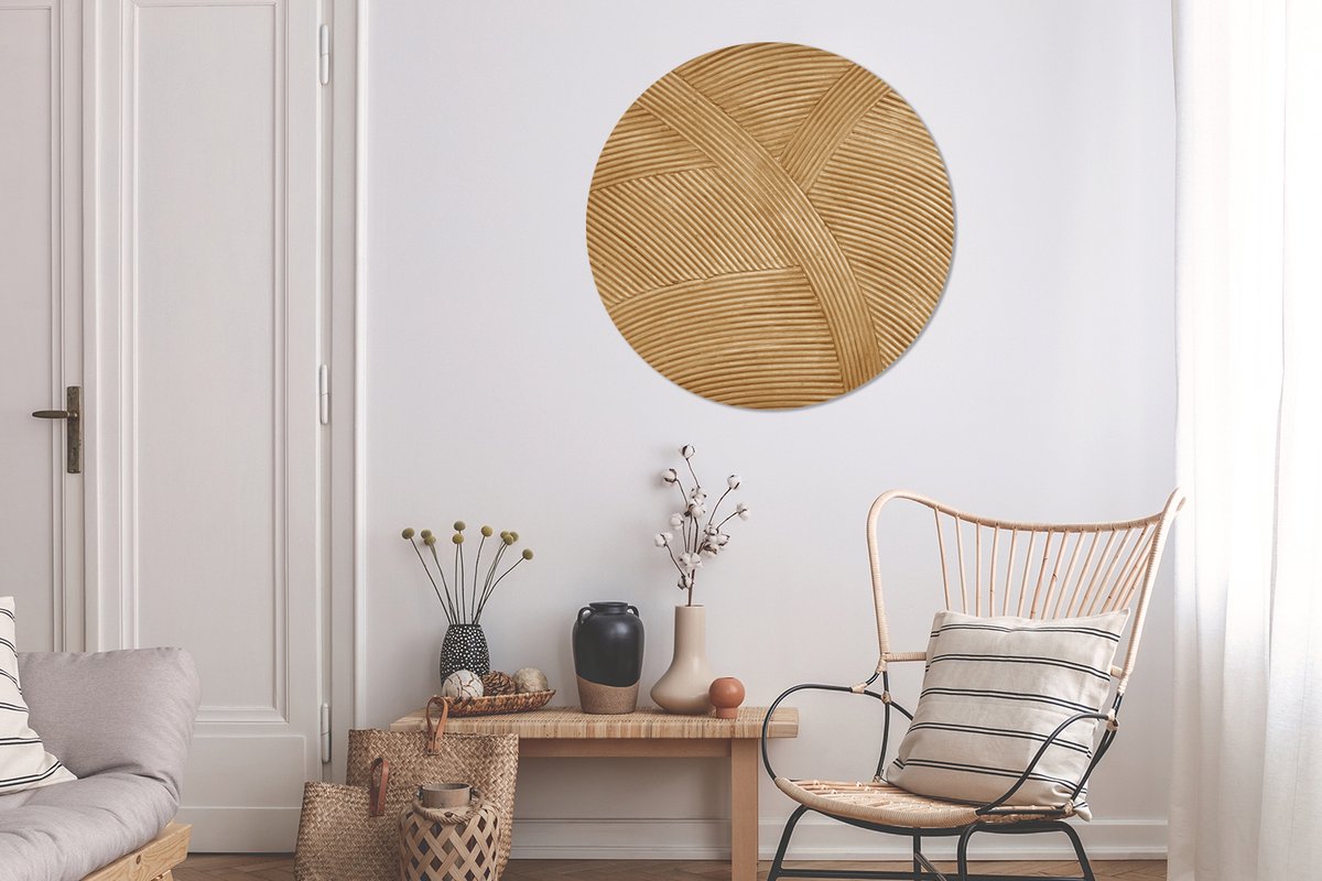 WallCircle® Wandcirkel 90 x 90 cm - Muurcirkel Structuur - Natuur - Rotan Kunst - Natuurlijk Modern - Muurdecoratie woonkamer - Wanddecoratie slaapkamer - Kamer decoratie accessoires - Ronde schilderijen - Woonaccessoires cirkel binnen