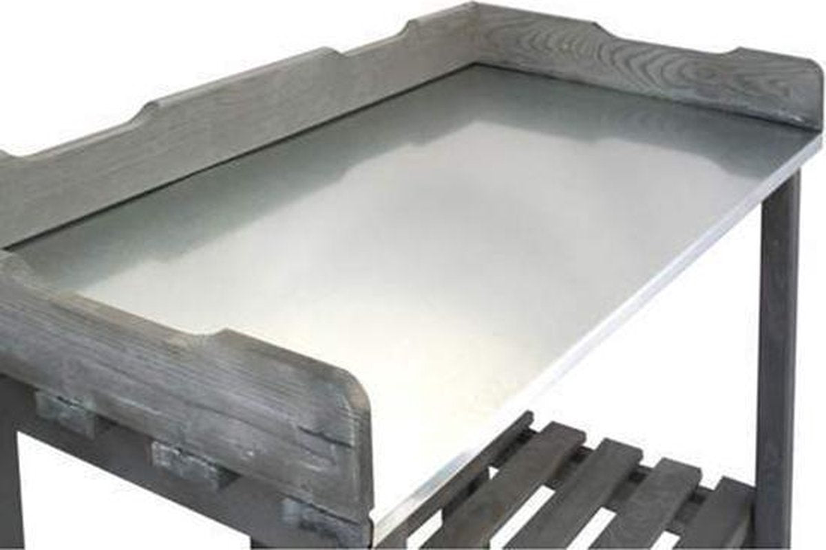 Wooden garden workbench - Potting table with galvanised worktop - with storage rack - Anthracite