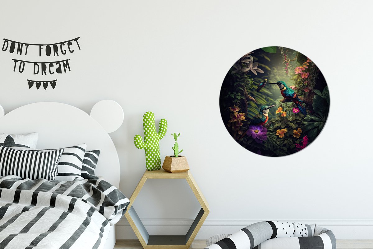 Wall circle jungle - Flowers - Plants - Tropical - Round paintings - Wall circle - Round wall decoration - 60x60 cm - Wall decoration circle - Bedroom - Room decoration