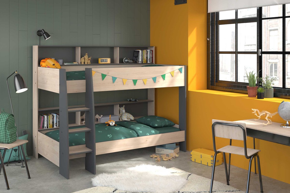 Parisot Stapelbed Leo - Eiken/Grijs – 90x200
