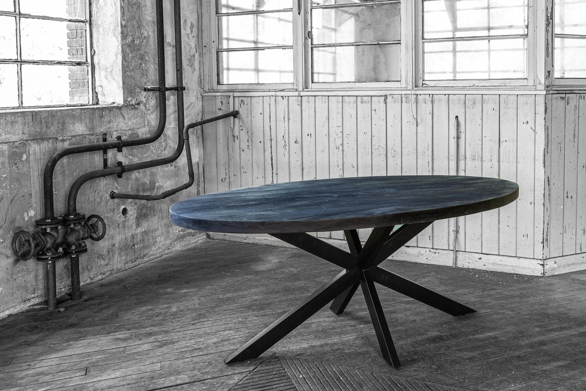 Thom - Dining table - Oval 190cm - Fully Black Cross Leg - Mango wood 5cm thick top