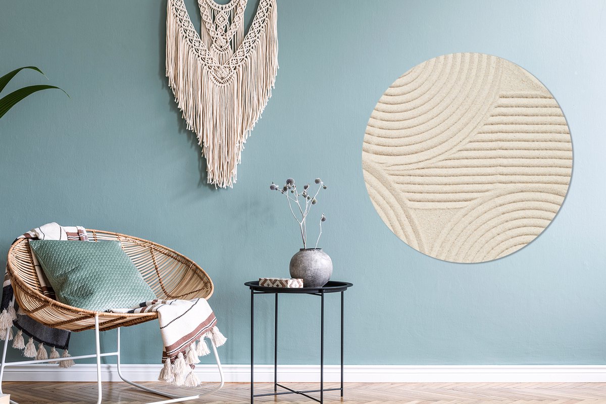 WallCircle - Wandcirkel abstract patroon 90x90 cm - Muurcirkel schilderij binnen - Wandbord rond slaapkamer - Huisdecoratie woonkamer - Wanddecoratie cirkel schilderijen - Beige slaapkamer accessoires - Muurcirkels - Wonen & interieur