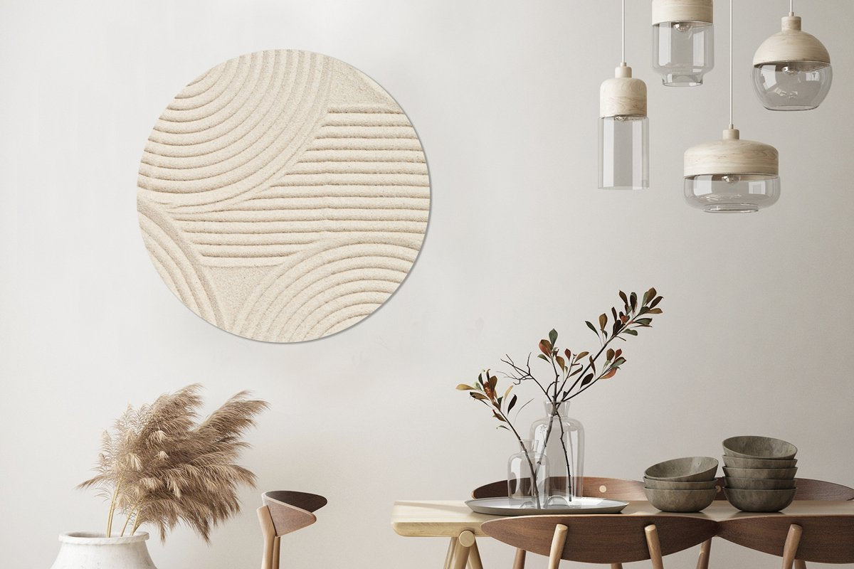 WallCircle - Wandcirkel abstract patroon 90x90 cm - Muurcirkel schilderij binnen - Wandbord rond slaapkamer - Huisdecoratie woonkamer - Wanddecoratie cirkel schilderijen - Beige slaapkamer accessoires - Muurcirkels - Wonen & interieur