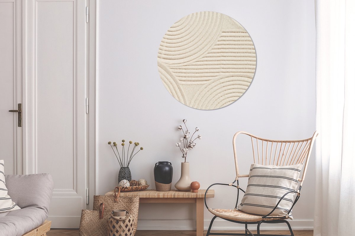 WallCircle - Wandcirkel abstract patroon 90x90 cm - Muurcirkel schilderij binnen - Wandbord rond slaapkamer - Huisdecoratie woonkamer - Wanddecoratie cirkel schilderijen - Beige slaapkamer accessoires - Muurcirkels - Wonen & interieur