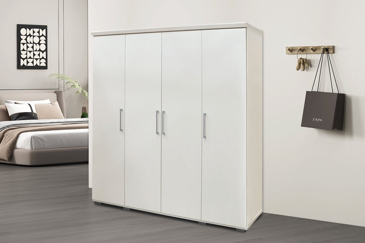 Kledingkast Graham Wit - Breedte 160 cm - Hoogte 183 cm - Diepte 52 cm - Met hanggedeelte - Met planken - Met openslaande deuren