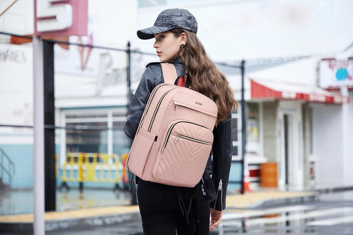 Rugzak voor Dames - 17.3 Inch Laptop - Mode Reizen Werk Anti-diefstal - Zakelijke Computer Waterdichte Rugzak - Roze Grote College Rugzak