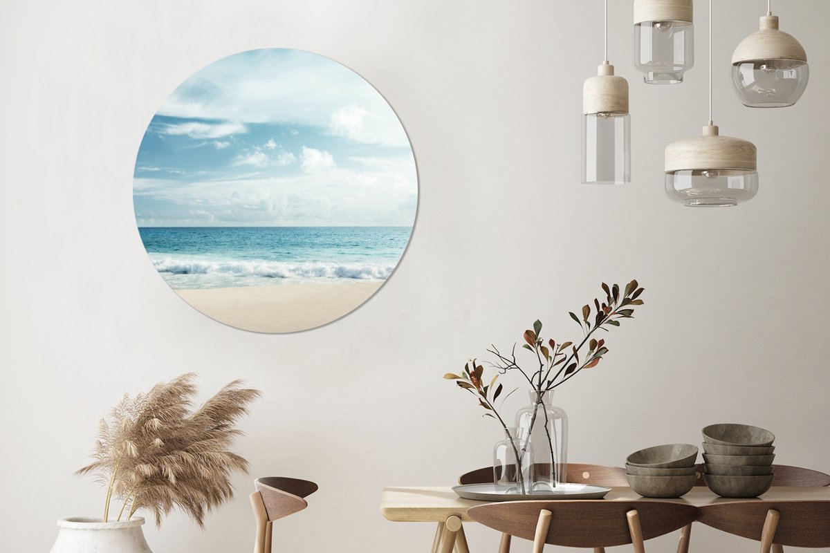 WallCircle - Wandcirkel 90x90 - Strand - Zee - Zomer - Ronde schilderijen woonkamer - Wandbord rond - Muurdecoratie cirkel - Kamer decoratie binnen - Wanddecoratie muurcirkel - Woonaccessoires